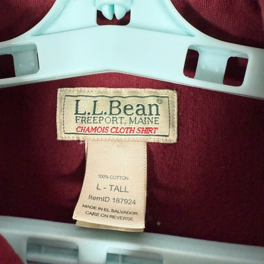 LL Bean Shirt Mens Large Tall LT Red Chamois Cloth Flannel Button Up Outdoor